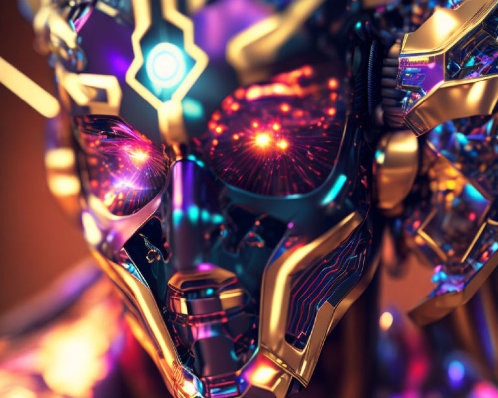 Detailed Futuristic Robot with Intricate Armor and Neon Lines