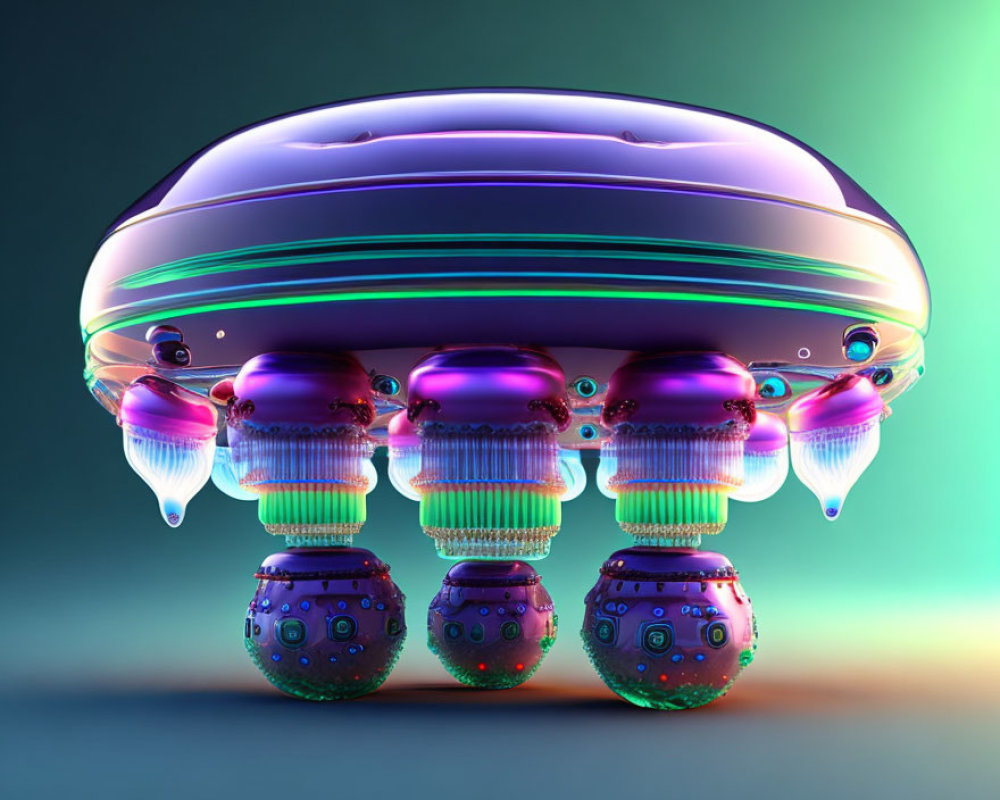 Vibrant futuristic illustration of levitating metallic object