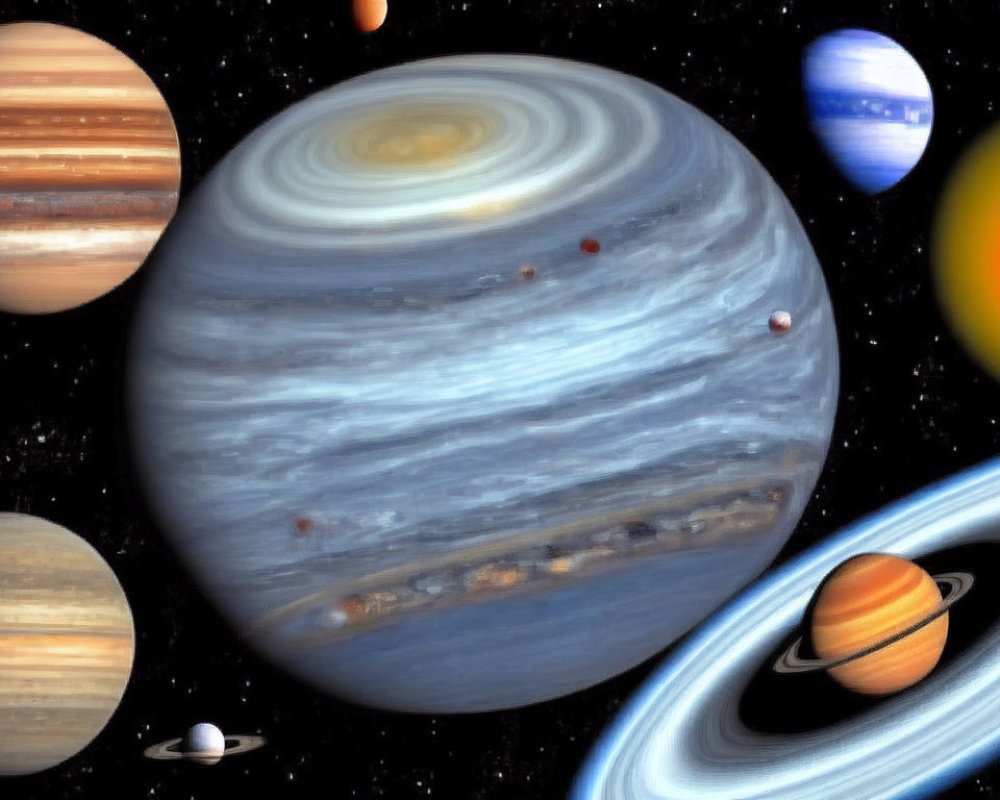 Detailed Illustrations of Planets in Solar System & Celestial Bodies