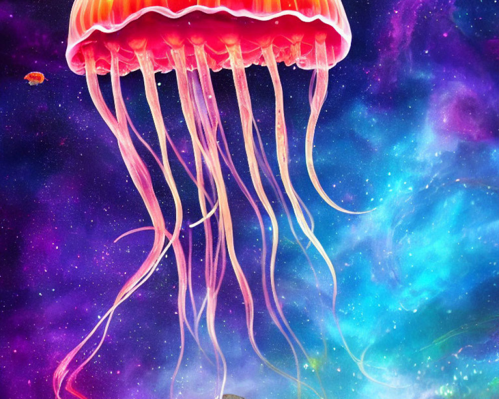 Colorful Jellyfish Illustration with Cosmic Background