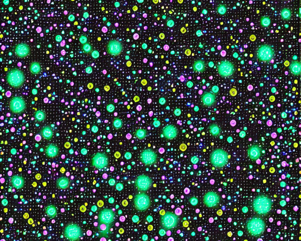 Colorful Dots on Black Background: Starry Night Sky or Microscopic Cells