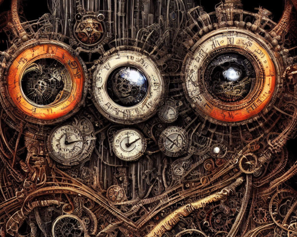 Detailed Steampunk Artwork with Gears and Clocks