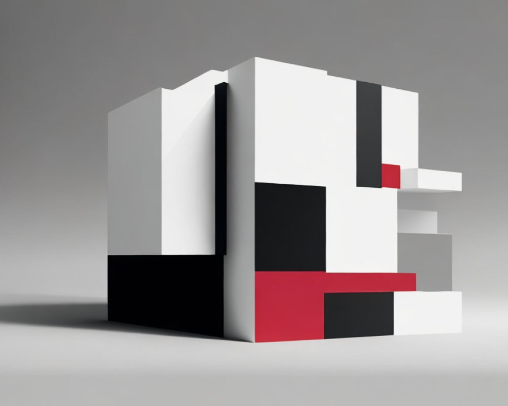 Abstract Geometric Sculpture in Black, White, and Red