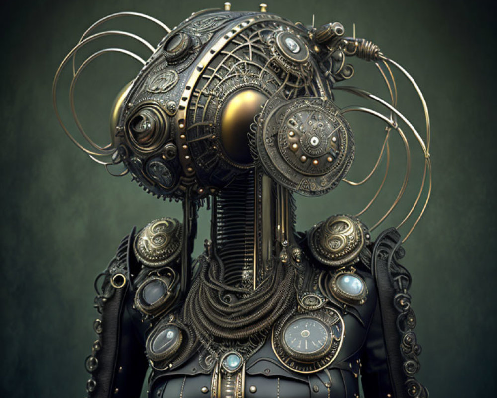 Detailed Steampunk-Style Robot with Gears and Clock Components