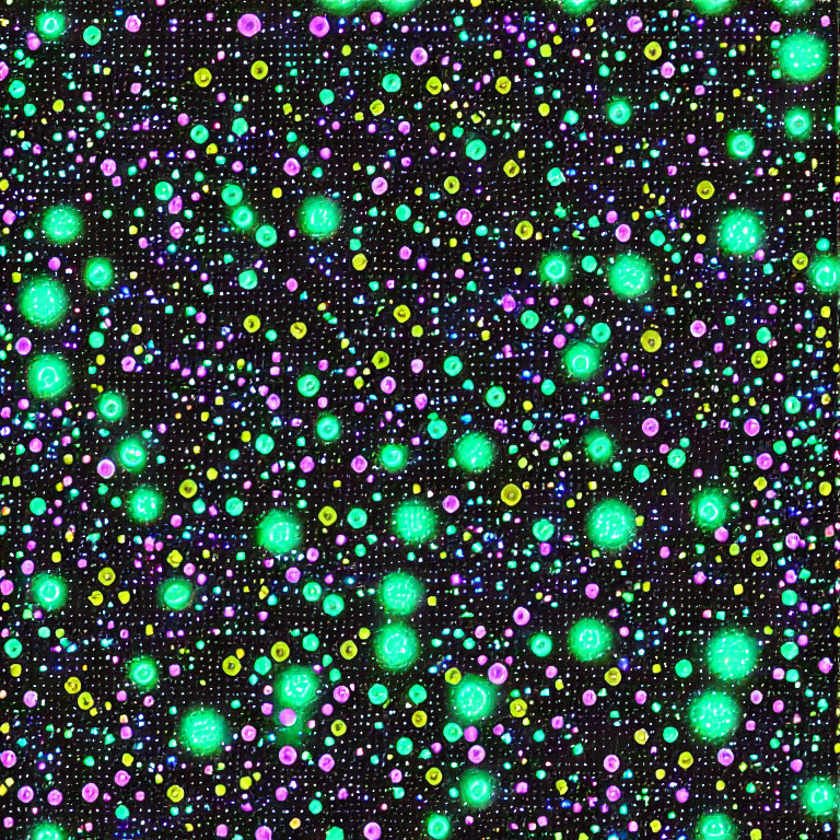 Colorful Dots on Black Background: Starry Night Sky or Microscopic Cells