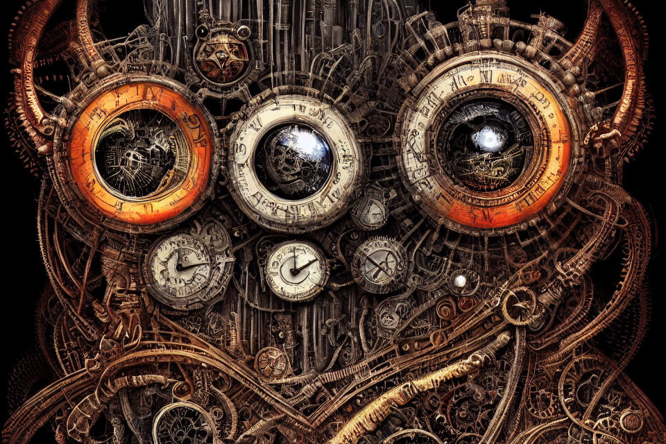 Detailed Steampunk Artwork with Gears and Clocks