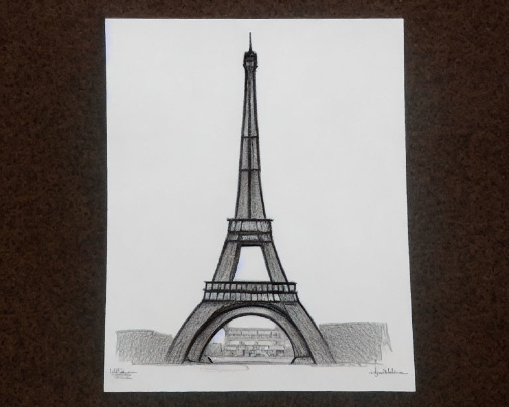 Monochrome Eiffel Tower sketch on white background with dark frame