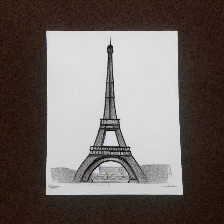 Monochrome Eiffel Tower sketch on white background with dark frame