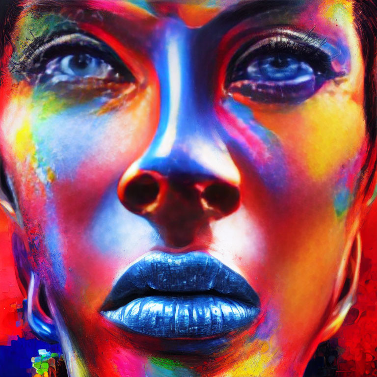 Colorful Portrait Featuring Blue, Red, and Yellow Hues