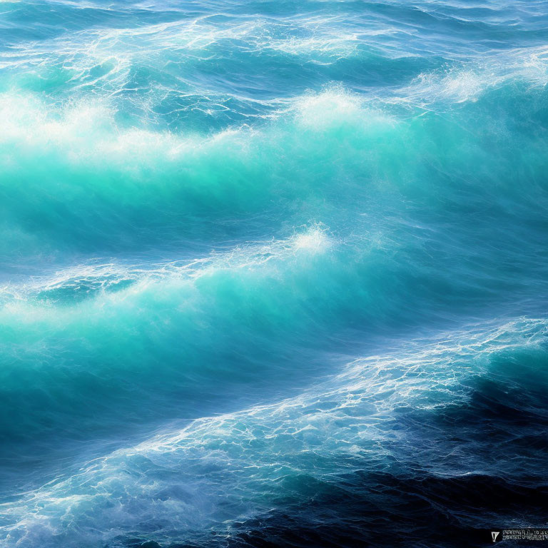 Dynamic Turquoise Ocean Waves with White Foam