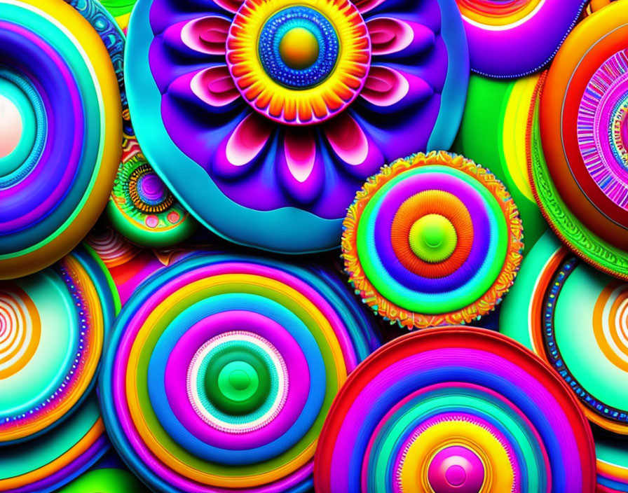 Colorful Digital Fractals: Psychedelic Flower and Spiral Patterns