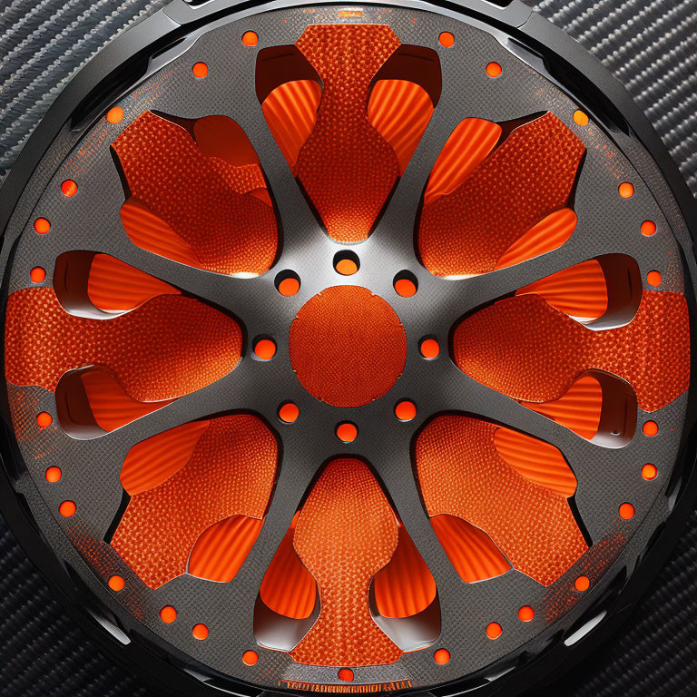 Circular Orange and Black Mechanical Design with High-Tech Patterns