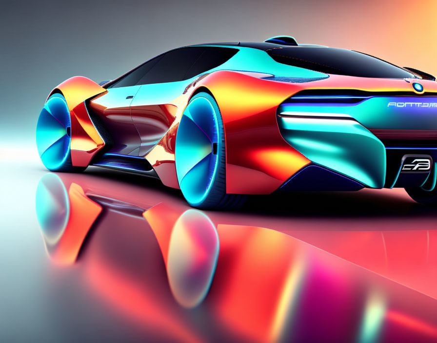 Futuristic Car with Blue and Orange Design on Gradient Background