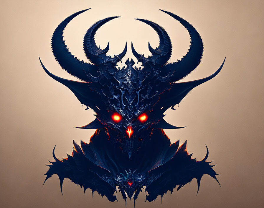 Stylized menacing creature with glowing eyes and armor-like plating