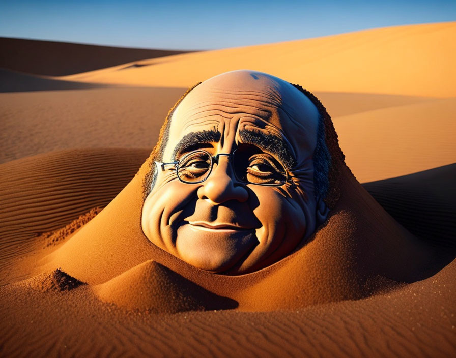 Surreal desert sand dune with caricatured human face