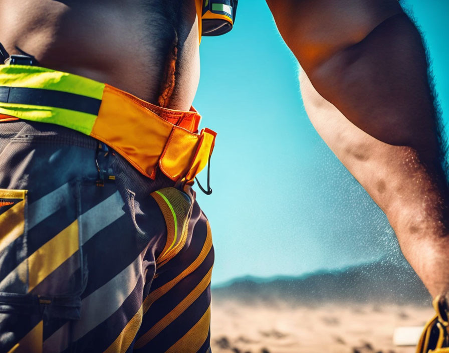 Colorful sportswear: Two people in sandy environment