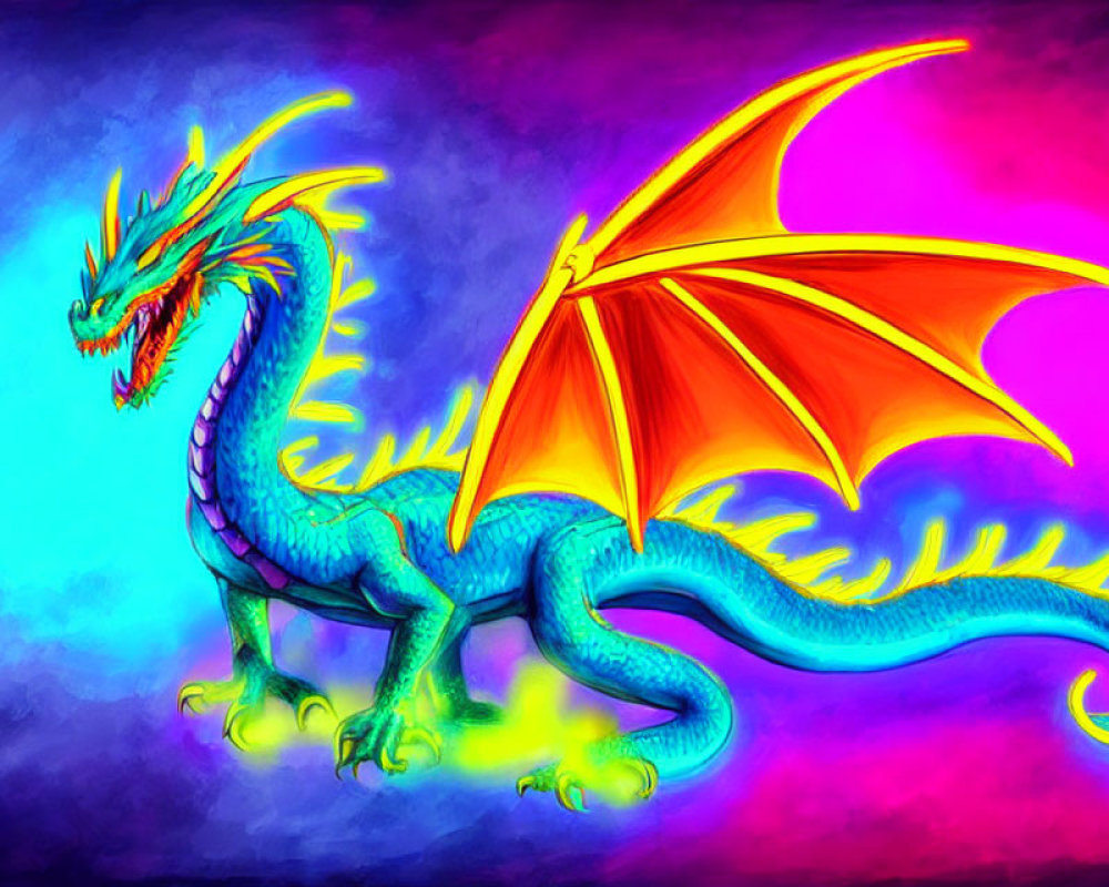 Colorful Dragon Illustration with Serpentine Body and Glowing Accents