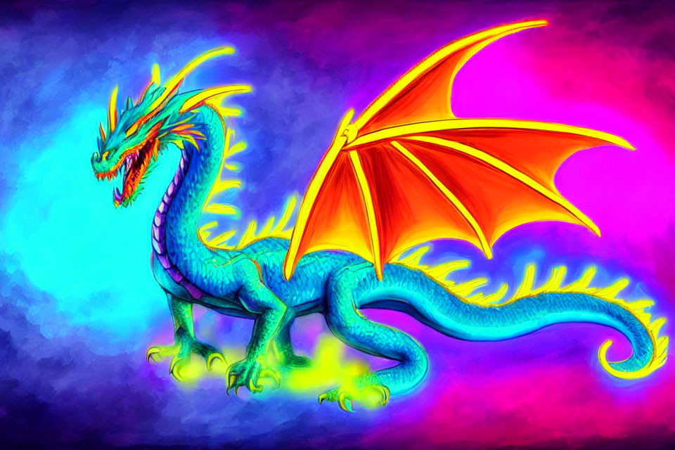 Colorful Dragon Illustration with Serpentine Body and Glowing Accents