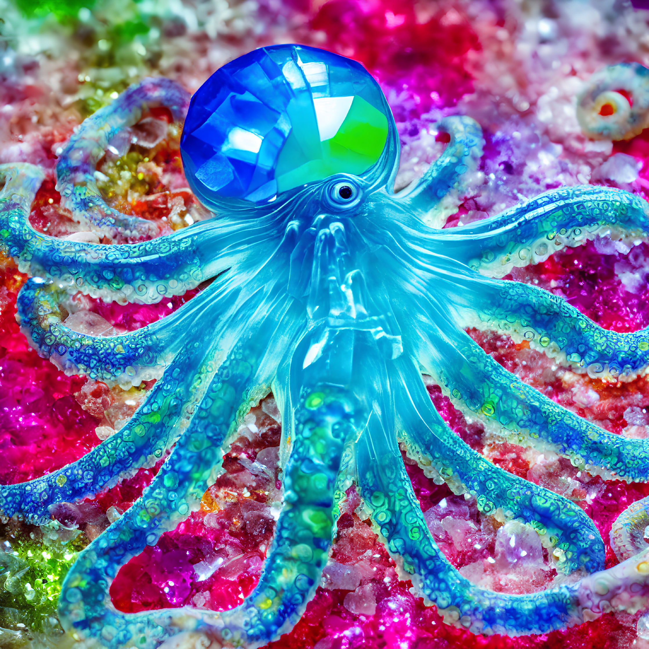 Colorful Digital Octopus Artwork with Translucent Tentacles