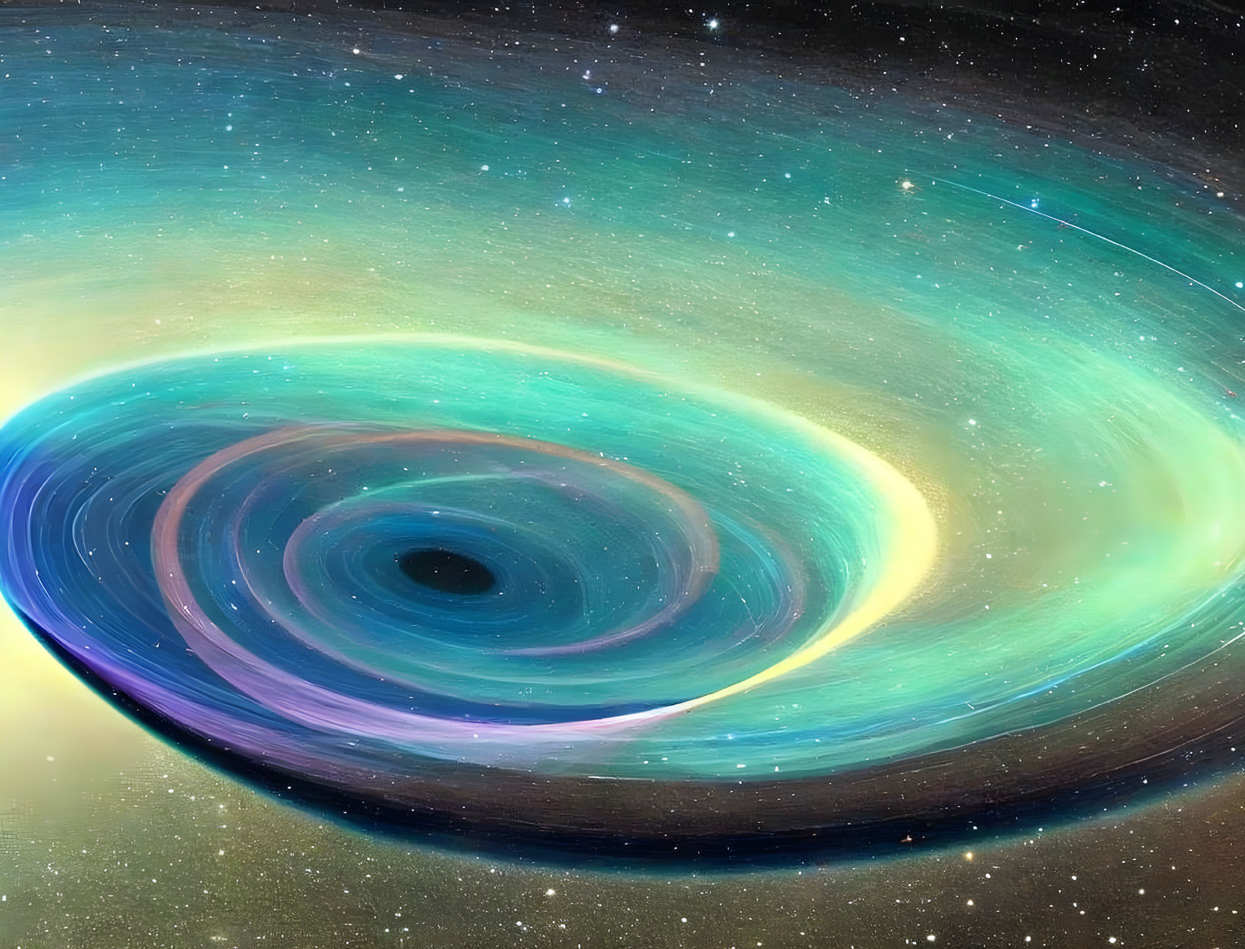 Colorful Cosmic Swirl in Blues and Yellows on Starry Background