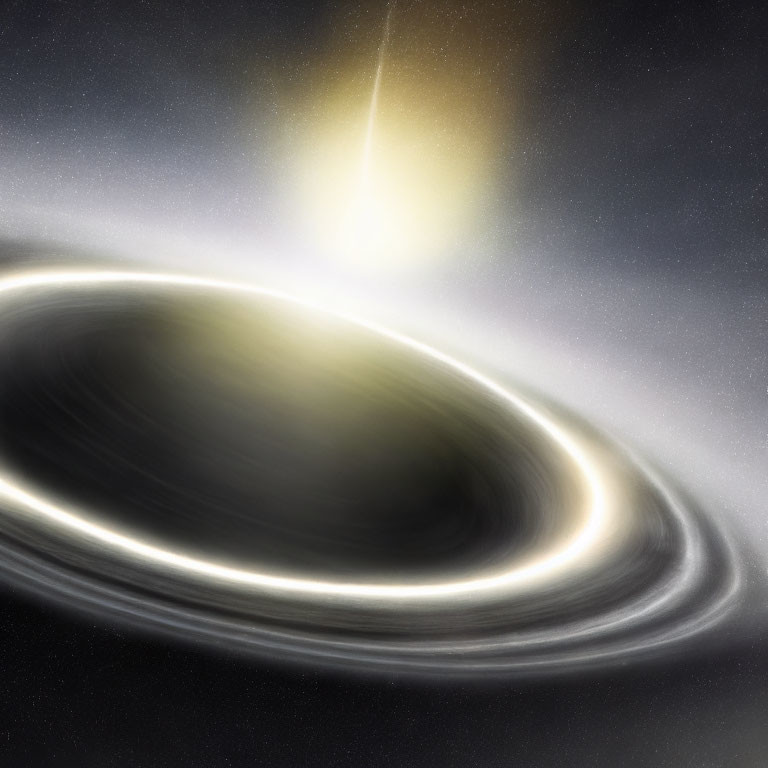 Illustration of black hole with accretion disk and bright star in background