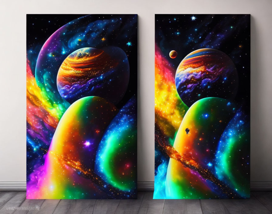 Colorful Cosmic Scenes: Vibrant Canvas Paintings of Nebulas, Planets, and Stars