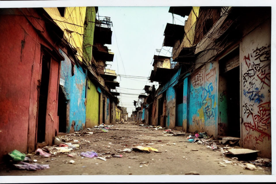 Colorful Graffiti Alleyway Under Overcast Skies