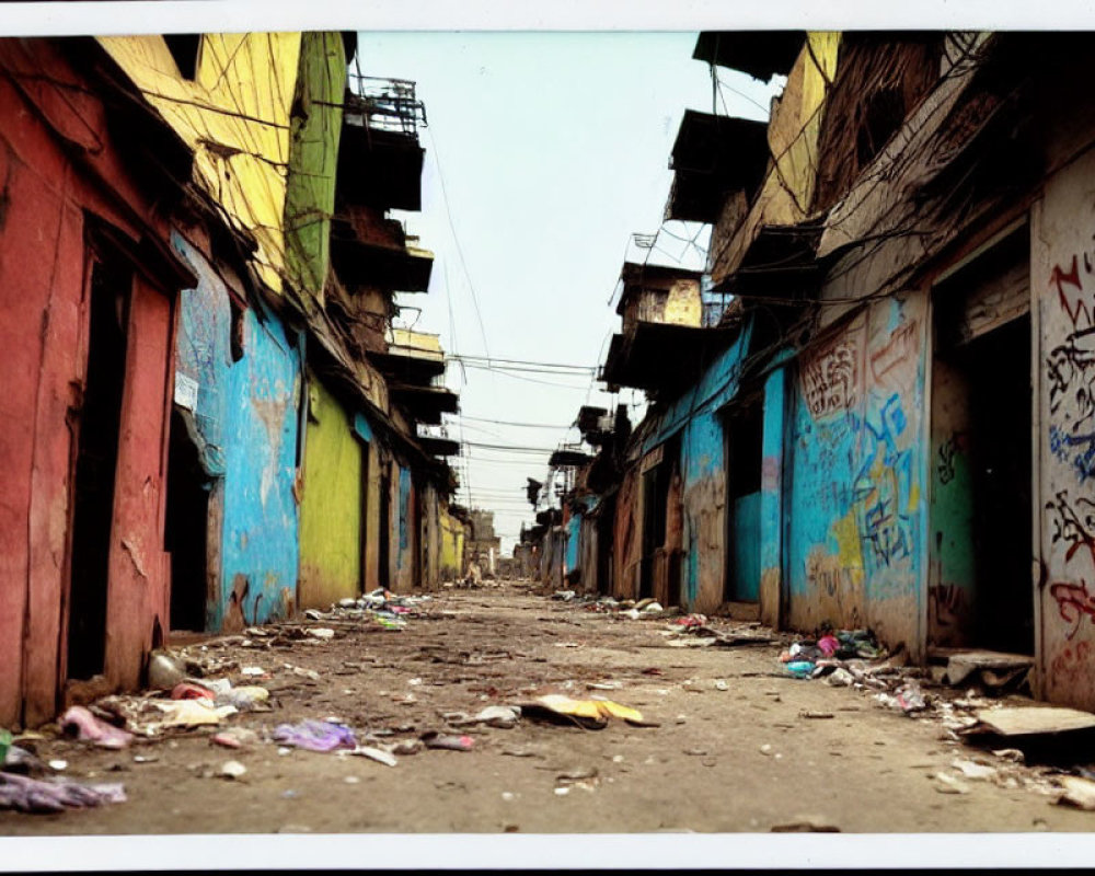 Colorful Graffiti Alleyway Under Overcast Skies