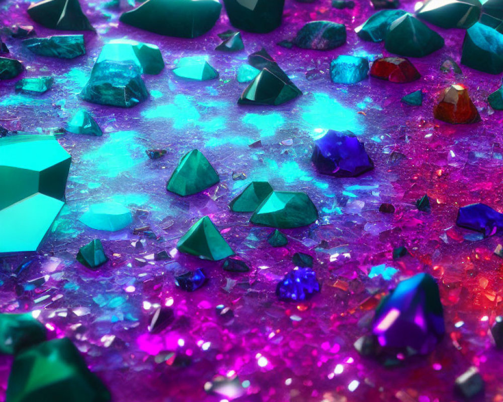 Colorful Crystal Artwork on Glittering Pink and Blue Surface