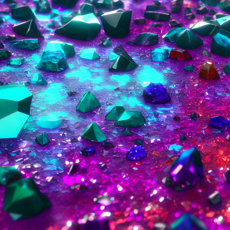 Colorful Crystal Artwork on Glittering Pink and Blue Surface