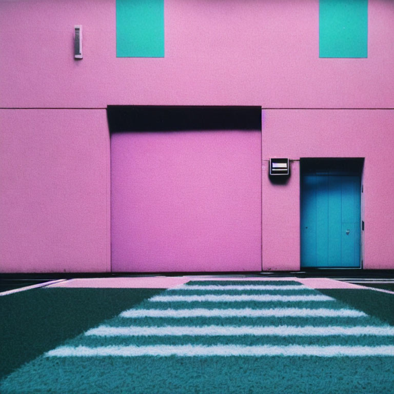 Pink Building with Turquoise Door and Zebra Crossing