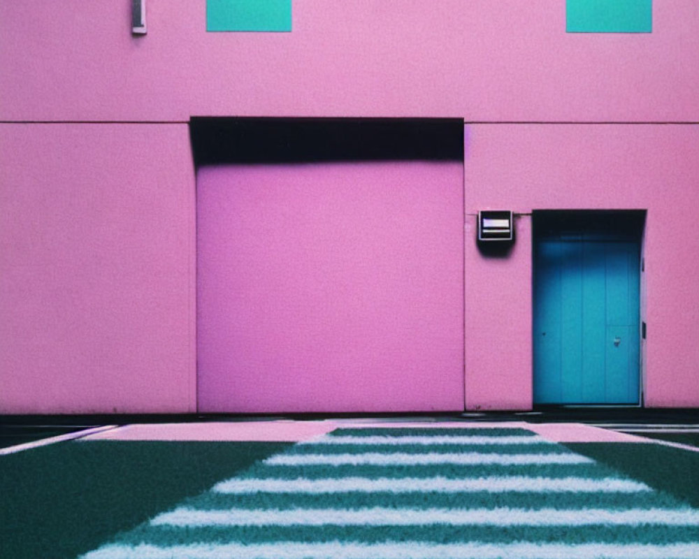 Pink Building with Turquoise Door and Zebra Crossing