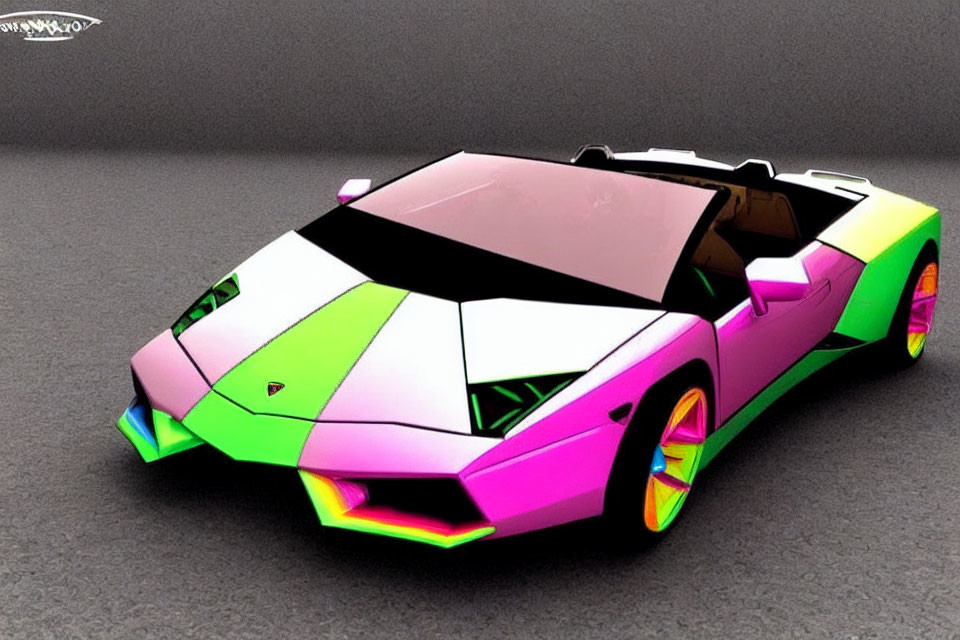 Neon-colored Lamborghini digital rendering with illuminated wheels