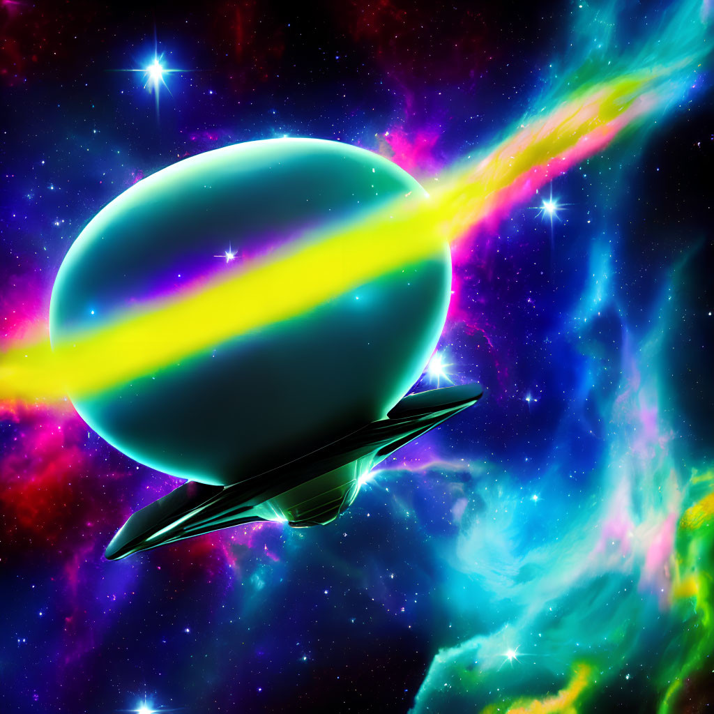 Colorful futuristic spaceship in vibrant digital artwork