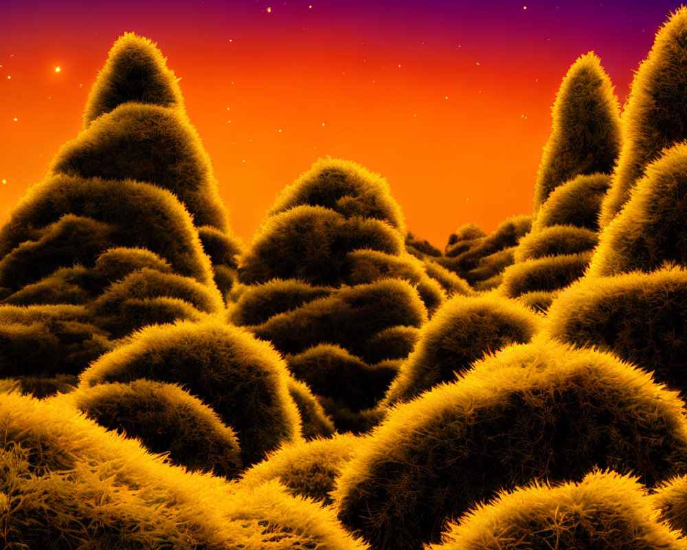 Starry Twilight Sky Over Moss-Covered Hills