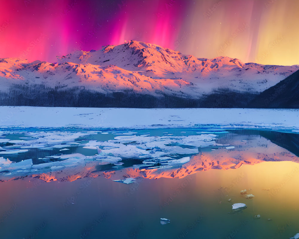 Majestic aurora borealis over serene icy landscape