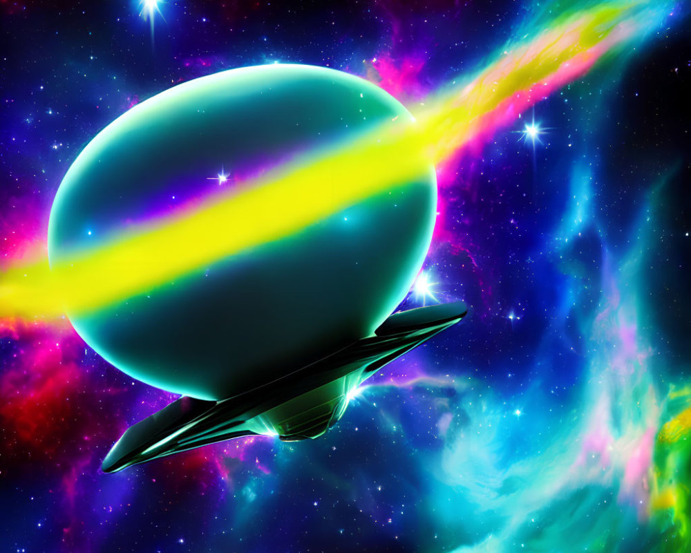 Colorful futuristic spaceship in vibrant digital artwork