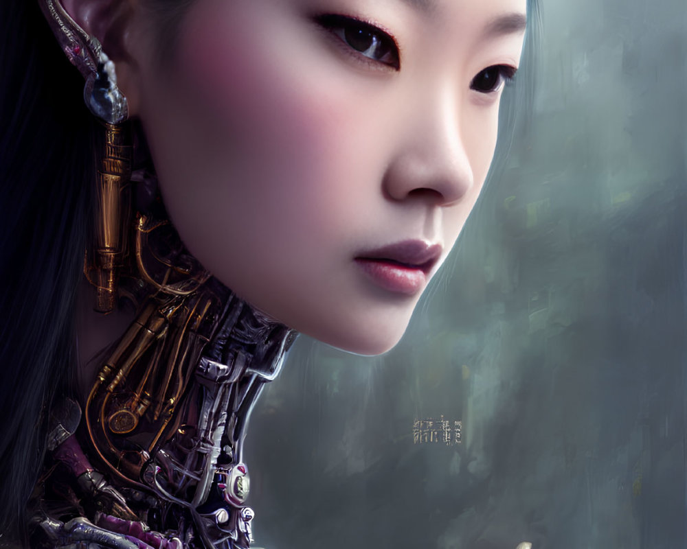 Digital artwork: Fusion of Asian beauty & cybernetic elements