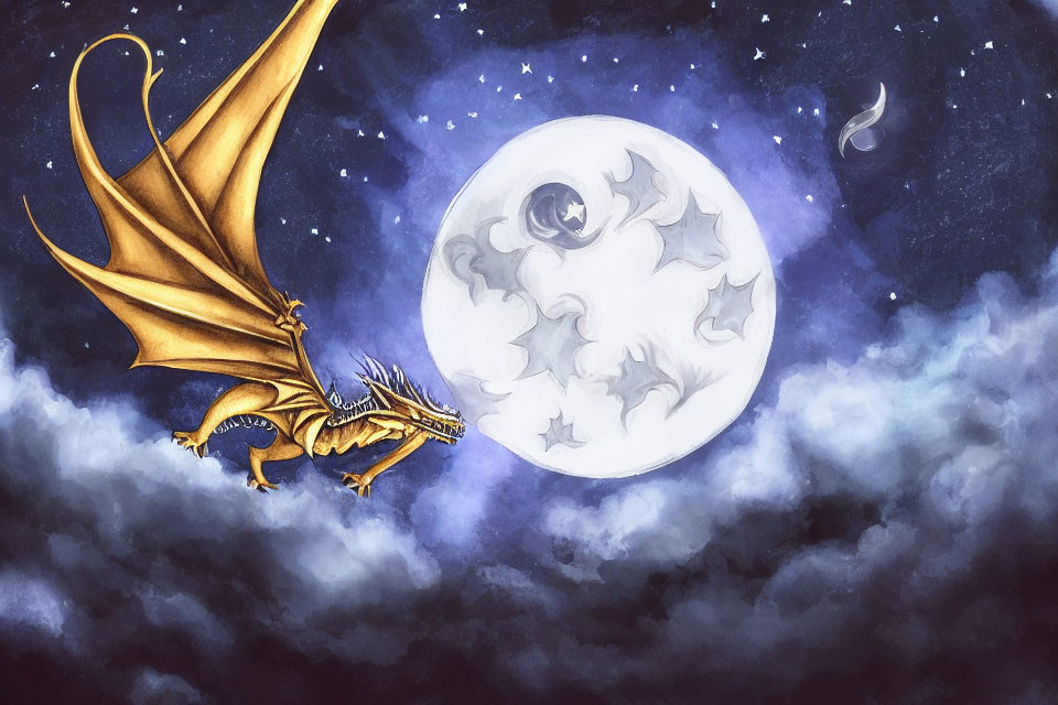 Majestic dragon flying in starry night sky