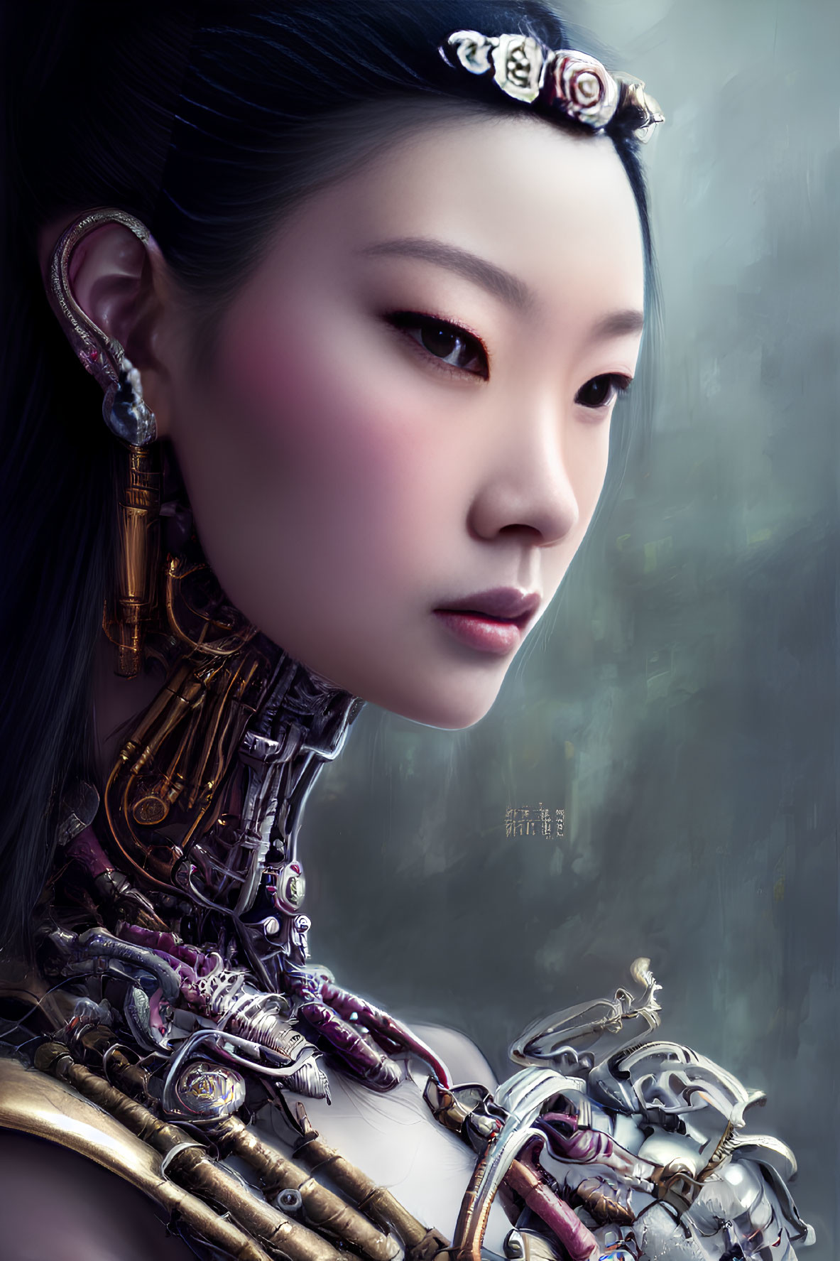 Digital artwork: Fusion of Asian beauty & cybernetic elements