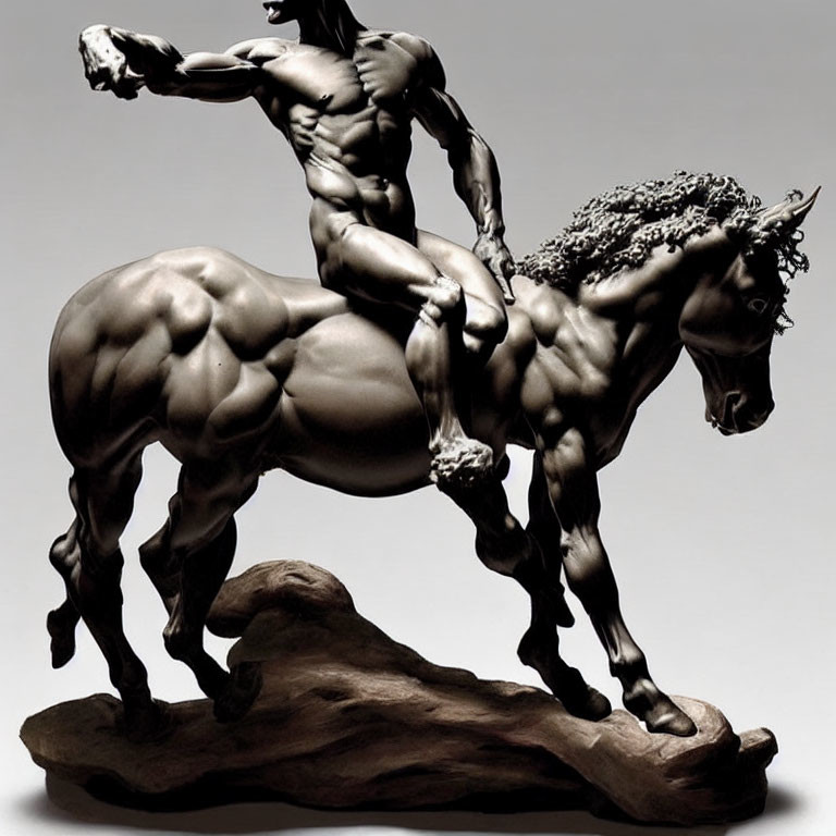 Horse-Body, Man-Torso Sculpture in Dynamic Pose