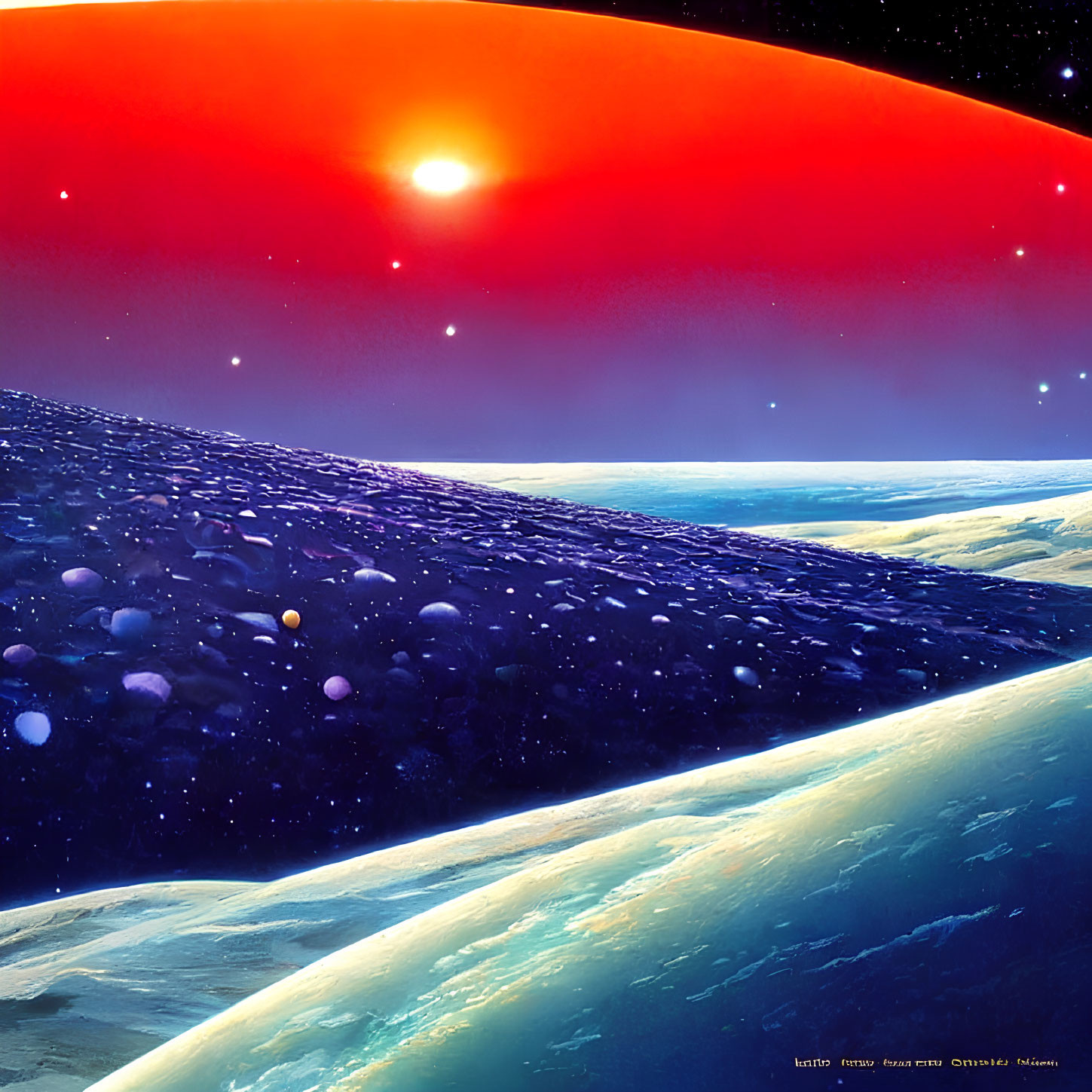 Cosmic digital art: Starry space view from planet surface