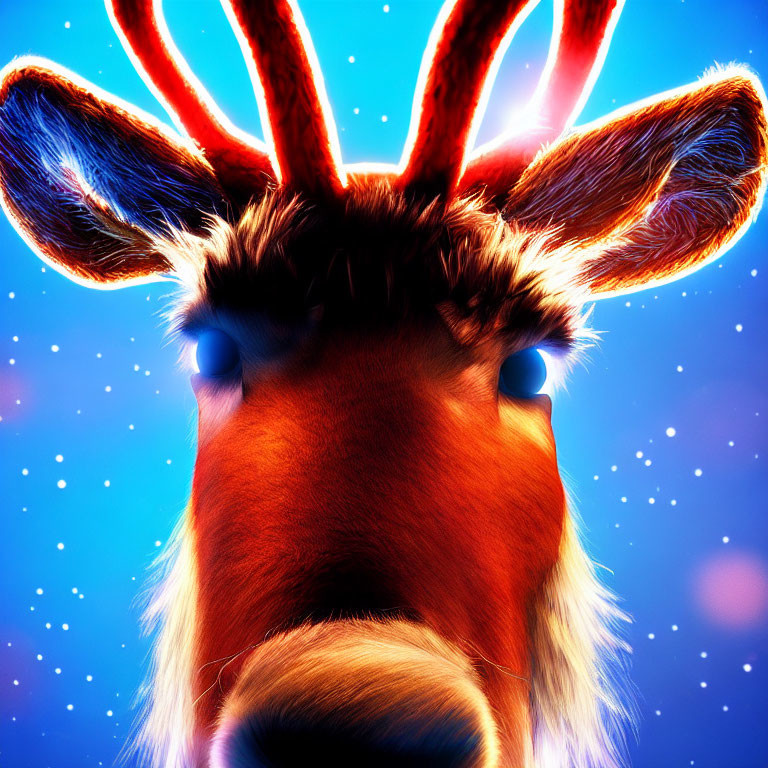 Vivid Reindeer Illustration with Glowing Antlers and Magical Background