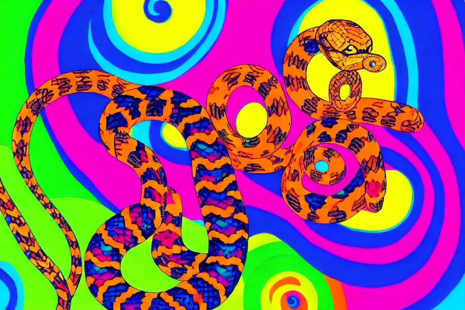 Colorful Psychedelic Background with Swirling Snake Design