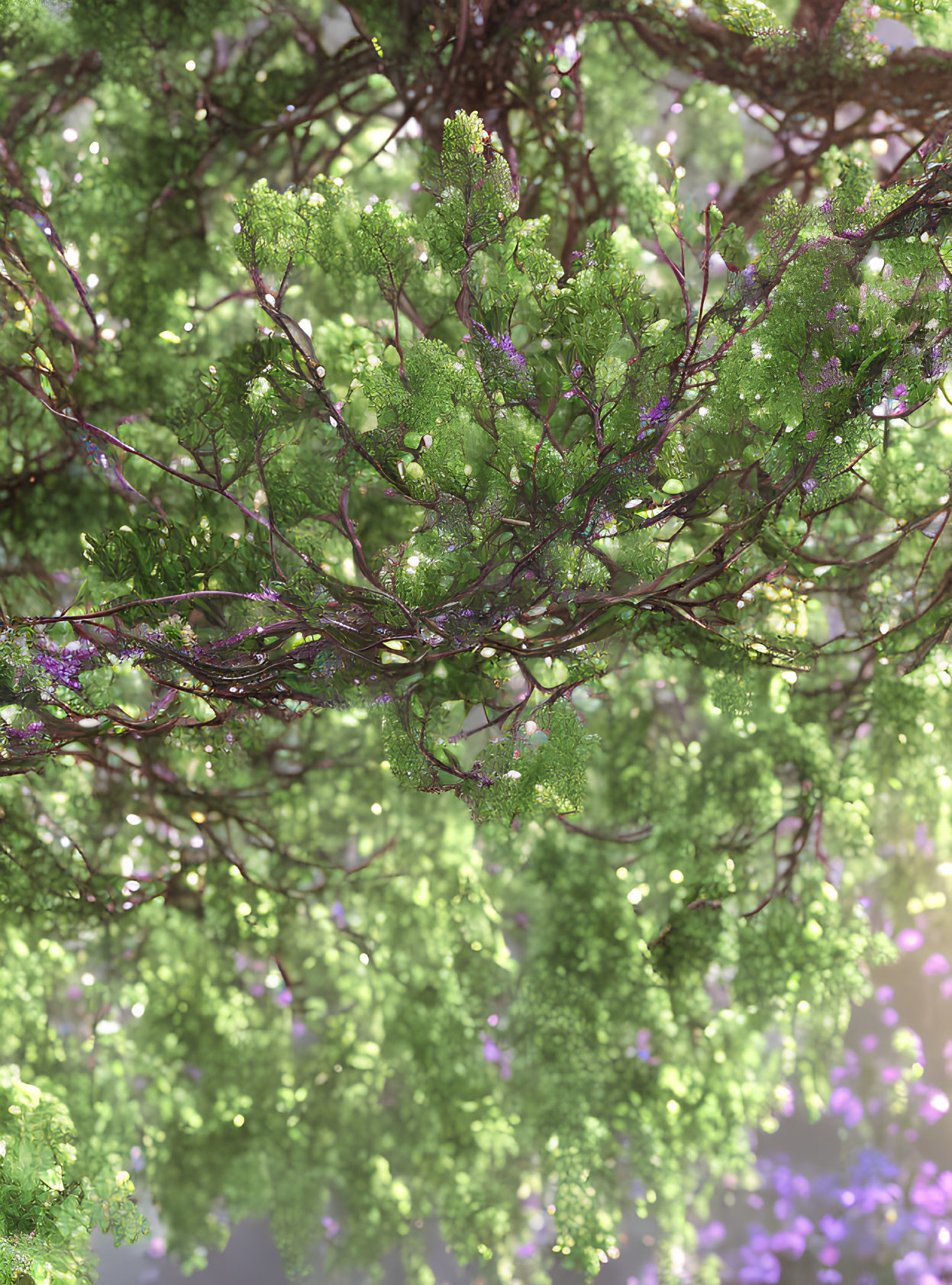 Dense Foliage and Sunlight in Lush Green Canopy