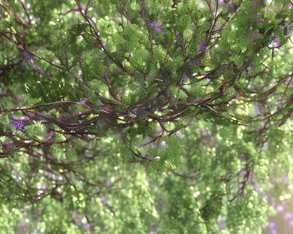 Dense Foliage and Sunlight in Lush Green Canopy