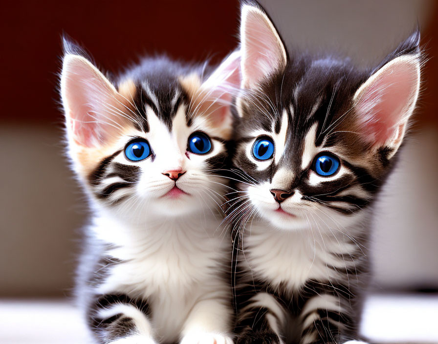 Two Kittens with Blue Eyes and Black & White Fur Sitting Together