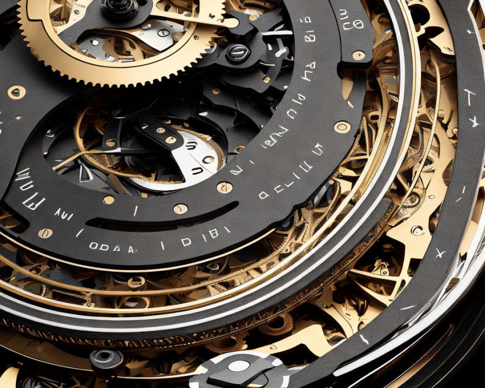 Detailed Close-Up of Gold and Black Tourbillon Watch Mechanism