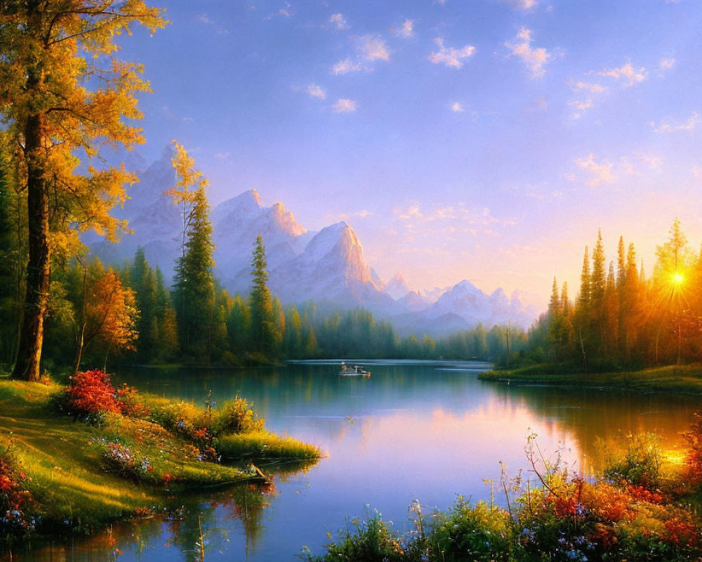 Tranquil autumn landscape with reflective lake and colorful trees