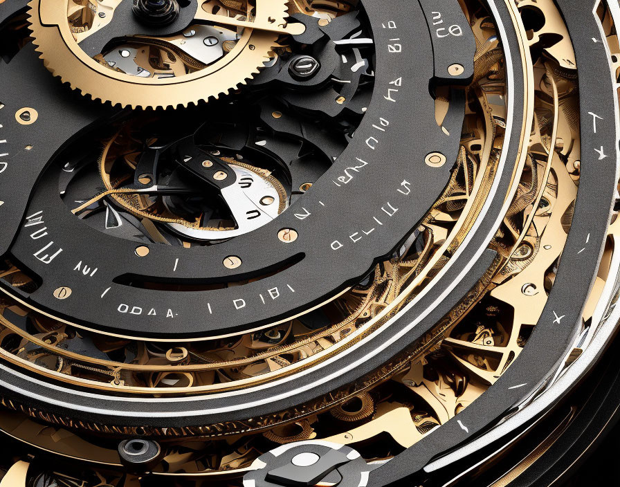 Detailed Close-Up of Gold and Black Tourbillon Watch Mechanism